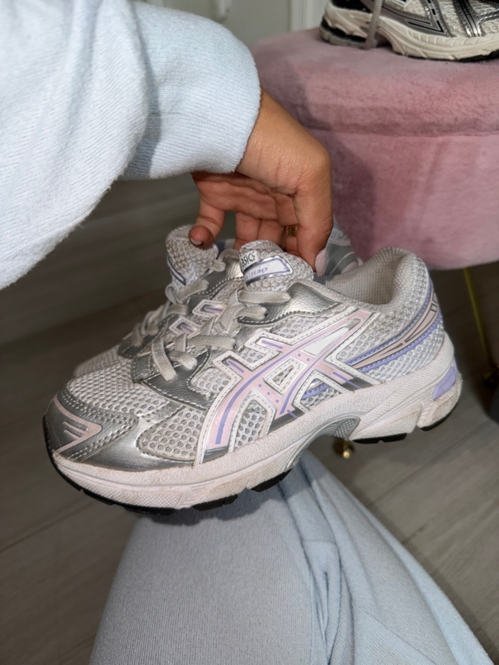 Asics Silver with Pastel Pink & Lavender Running Sneakers